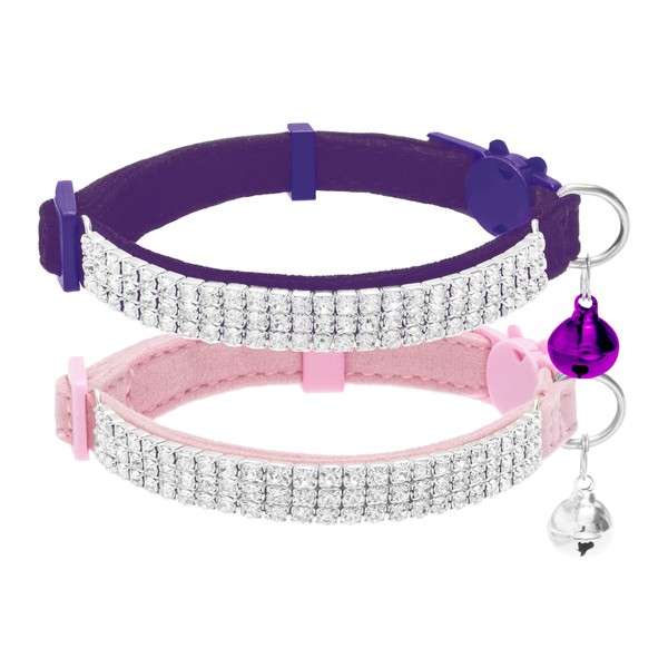 EXPAWLORER Velvet Cat Collar with Bell Quick Release - Sparkling