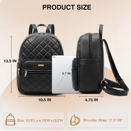 Marvolia Mini Backpack for Women - Vegan Leather Small Fashion Purse for Travel Work Shopping - Black(Large)