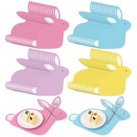 FYSUIMU 60Pcs Easter Paper Placemat Pastel Bunny Dining Table Mat Colorful Rabbit Disposable Place Mat for Spring Kitchen Restaurant Party Decor, 15 x 13.5 in