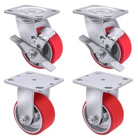 HANDSAMMU 4" X 2" Heavy Duty Casters- Industrial Casters, Polyurethane Casters Wheels, Capacity up to 3200 Lb. Use for Platform Truck, U-Boat Cart,Workbenches (2 Brake&2 Rigid)