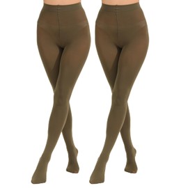 Paralinda 2 Pairs Women's Solid Color Tights 80D, Soft Opaque Microfiber Tights, Olive Green, Large-X-Large