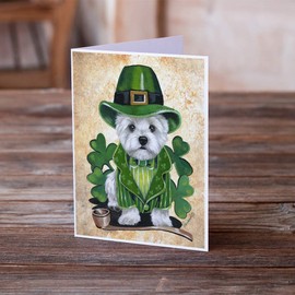 Caroline's Treasures PPP3214GCA7P Westie St Patrick's Day Leprechaun Greeting Cards and Envelopes Pack of 8 A7 Size 5x7 inch Blank Note Cards, 7 x 5, multicolor