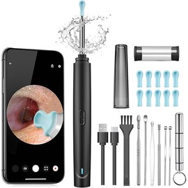 Ear Wax Removal tool with 1080P Camera | 9-Piece Ear Cleaning Tools & 6 Ear Spoons |Waterproof Ear Canal Cleaner for iOS/Android | Black Ear Camera Set - Color: black