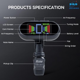 ENO MUSIC Rechargeable Clip-on Tuner for Guitar Bass