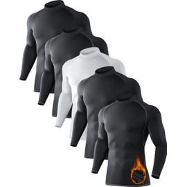 5 Pack Men's Thermal Turtle Mock Neck Shirts, Long Sleeve Compression Shirts Fleece Lined Undershirt Base Layer Tops S/02