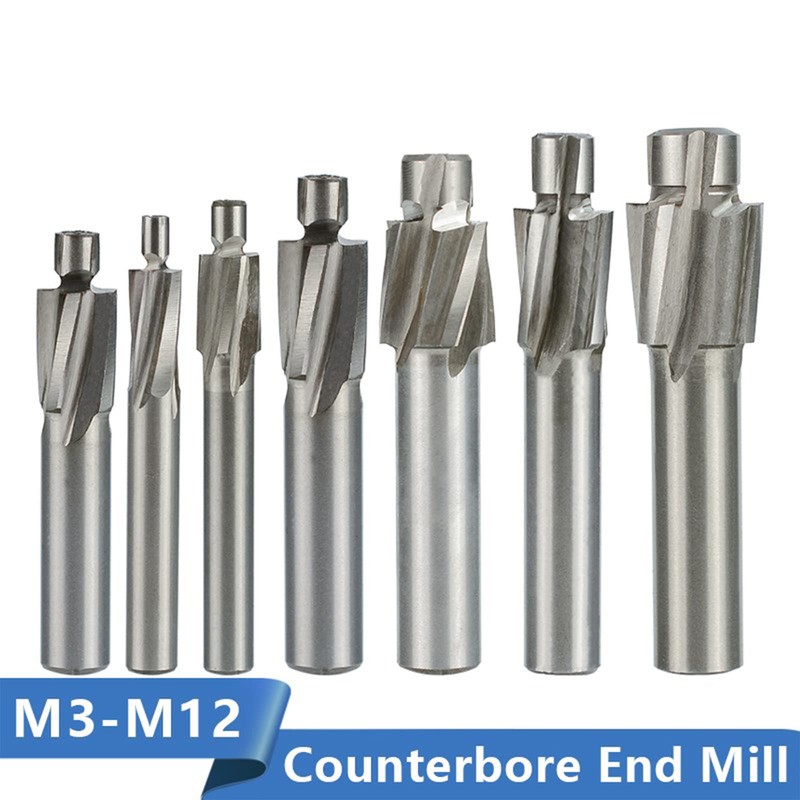 Cutter HSS Counterbore End Mill M3-M12 Pilot Slotting Tool Countersink