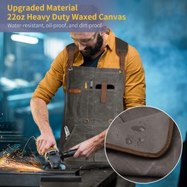 Lumil Waxed Canvas Woodworking Apron - 22oz Woodworking Apron for Men and Women, with 9 Pockets & Cross Back Straps, Adjustable Carpenter Apron, Heavy Waxed Canvas Workshop Apron for men, Gray