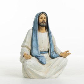 ShineOnAngel Jesus Christ Statue Meditation Jesus, 5 Inch Hand-Painted Decorative Statue, Religious Home Décor Figurine Christian Spiritual Gift (Blue Headscarf)