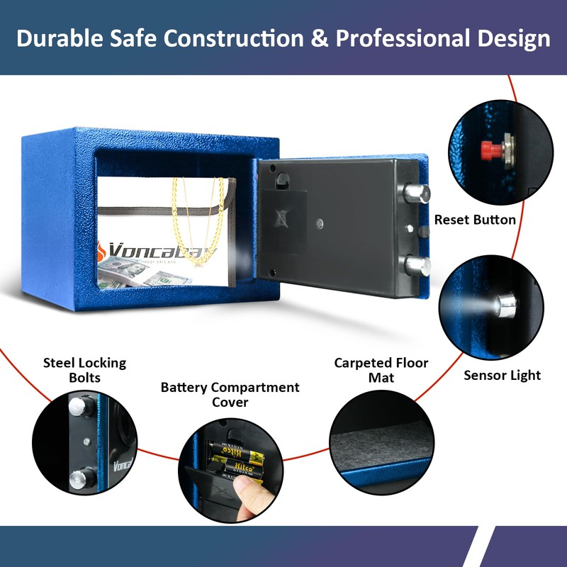 Voncabay Money Safe Box for Home with Sensor Light &