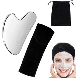 Gua Sha, Herramienta de Masaje de Acero Inoxidable, Banda Facial, Placa de Guasha Facial, Herramienta de Modelado Facial, Moldeador de L?nea Mandibular, Herramienta de Guasha para Cuerpo y Masaje