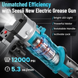 ‎Seesii Electric Grease Gun,12,000 PSI Battery Operated Grease Gun & Battery & Charger