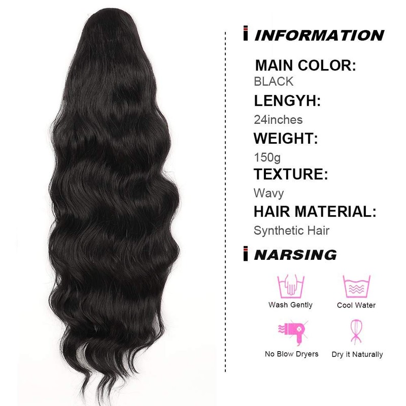YEESHEDO Long Wavy Ponytail Hair Extension for Black Women Drawstring