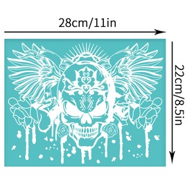 OLYCRAFT 2Pcs 11x8.6 Inch Wild Skeleton Self-Adhesive Silk Screen Printing Stencil Skull with Wing Flower Silk Screen Stencil Scrawl Theme Mesh Stencils Transfer for DIY T-Shirt Fabric Painting