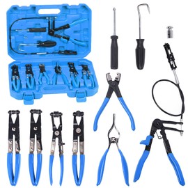 Glarks 9Pcs Blue Flexible Hose Clamp Pliers Set, Long Reach Spring Wire Clip Plier Hose Clamp Pliers Remover Kit for Replacement of Fuel, Oil, Water Hose