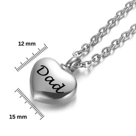 Cremation Jewelry Small Heart Urn Necklaces for Ashes for Women Men Memorial Keepsake Urns Pendant for Human Ashes Necklace (Silver Dad)