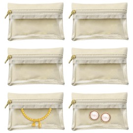 HAIKING Travel Jewellery Box Organizer, 6 PCS Velvet Jewellery Zipper Pockets for Jewelry, Necklace, Rings, Earrings Storage (Beige)