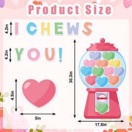 FYSUIMU 40Pcs Valentine's Day Cut-Out Bulletin Board Decor with Glue Point Colorful Gumball Machine Heart Paper Cutting I Chews You Bulletin Border Decor for Classroom Party Wall Decor Craft Supplies