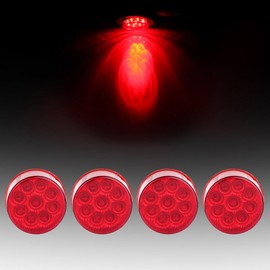 LBRST 4x 2" Round Trailer Led Side Marker Lights Red 9 Diodes with Reflectors Waterproof Sealed Trucks Lamps Replacement Trailer Marker Lights Truck RV Lamps
