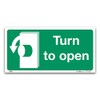 Turn To Open Anti-Clockwise Sign, 1mm Rigid Plastic 100x50mm, British
