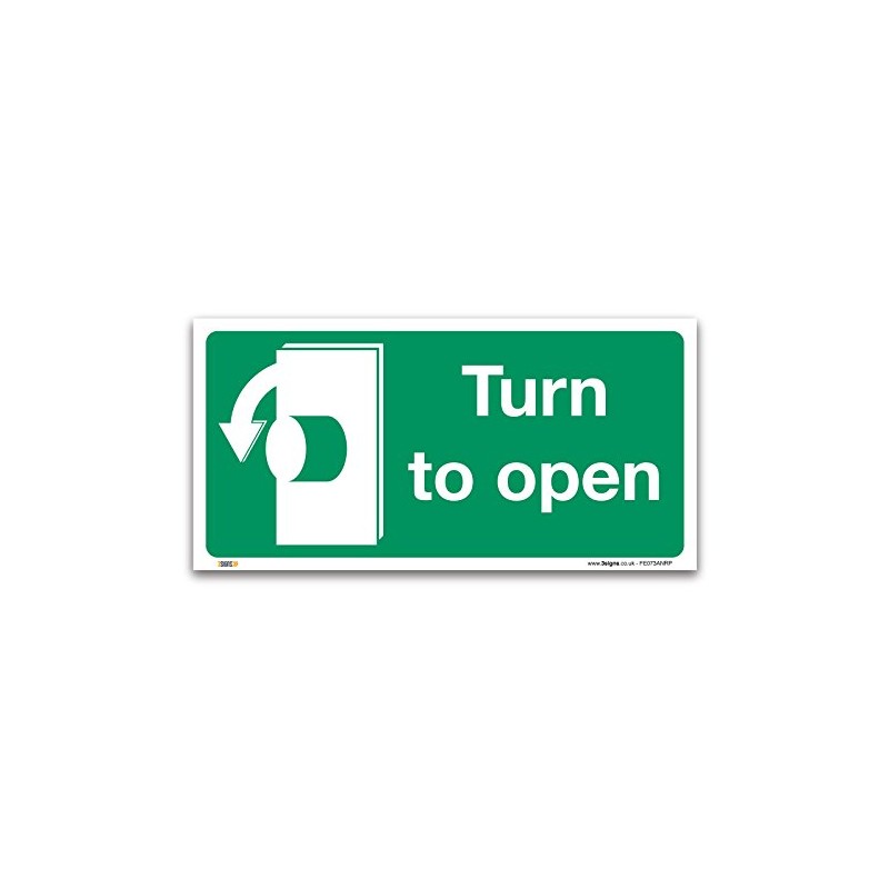 Turn To Open Anti-Clockwise Sign, 1mm Rigid Plastic 100x50mm, British