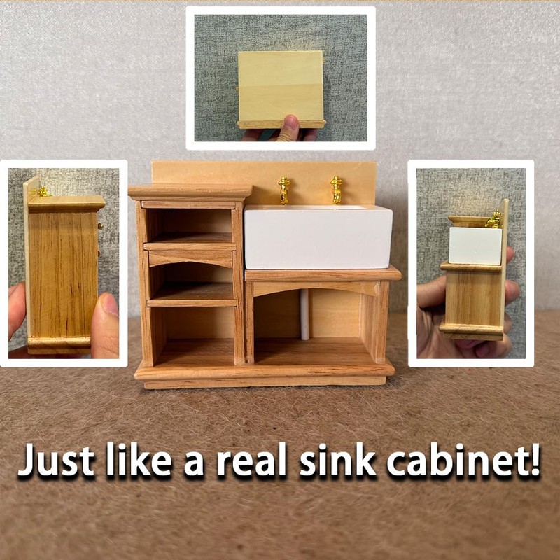 Miettebechio 1/12 Miniature Dollhouse Bathroom Set Sink Cabinet Furniture