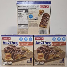 Elevation Snack Advance Bar Caramel Chocolate Nut Roll Bar 8oz 220g (3 Boxes)