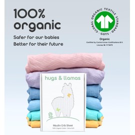 hugs & llamas | 100% Organic Cotton Muslin Fitted Crib Sheet | Premium Baby Crib Sheets for Boys & Girls Crib Fitted Sheet | Organic Crib Sheets Girl & Boy Crib Sheets Neutral | Crib Mattress Sheet