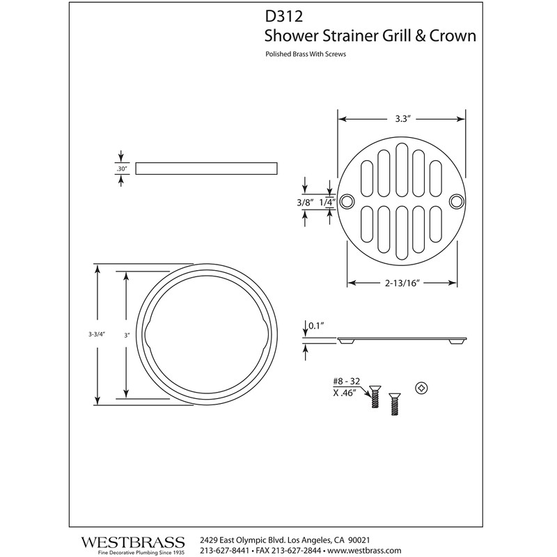 Westbrass Shower Strainer Set with Screws, Grill and Crown, Oil