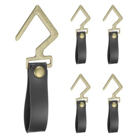 sourcing map 5pcs PU Leather Hooks, Leather Straps with Hooks, V-Shape Hooks for Outdoor Camping Hanging Pots Pans Utensils Black