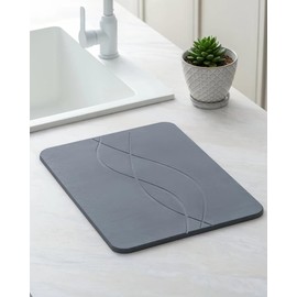 Stone Dish Drying Mat For Kitchen Counter, Super Absorbant Fast Drying Diatomaceous Earth Dish Drying Mat, Nonslip Kitchen Mat Heat Resistant, 15.8"" x 11.8'' Gray