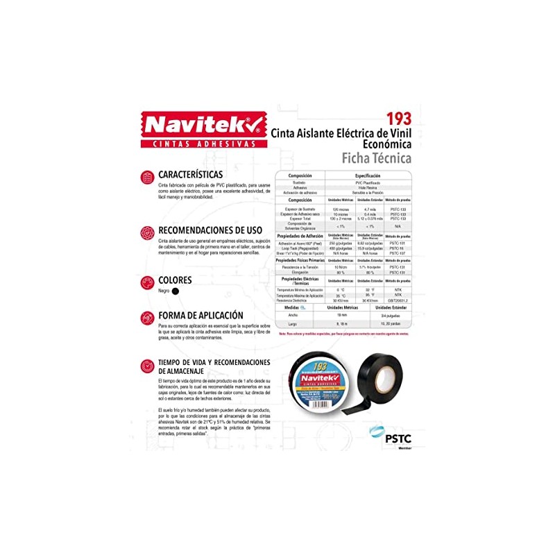 Cinta Aislante Electrica Vinil Navitek 19mm x 9m 10 Piezas