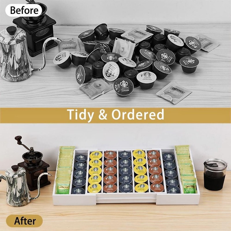 UoeRing K Cup Holder,Bamboo Coffee Pod Holder Drawer Organizer, Expandable