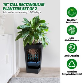 PeakPursuit 22" Tall Planters Set of 2, Outdoor＆Indoor Black Planter Pots, High Front Porch Planter Pots with Drainage Holes＆Water Level Monitor＆Inner Bucket, Automatic Watering, Black with White Dots