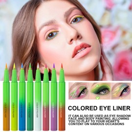 Eye Liquid Liner | 8x Matte Colored Neon Eyeliners | Long Lasting Waterproof Smudge-Proof Bright Colors Eye Makeup for Women
