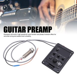 4 Band EQ Guitar Preamp with Pickup, Compact Onboard Design Preamp Amplifier High Sensitivity Equalizer Tuner Piezo Pickup for Acoustic Guitars, Enhanced Control