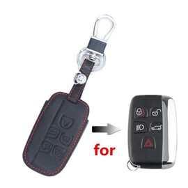 Happyit Leather Car Key Cover Cases for Land Rover A9 Range Rover Sport Evoque Freelander 2 Jaguar XE XJ XJL XF C-X16 V12 Guitar F X Typ 5 Buttons