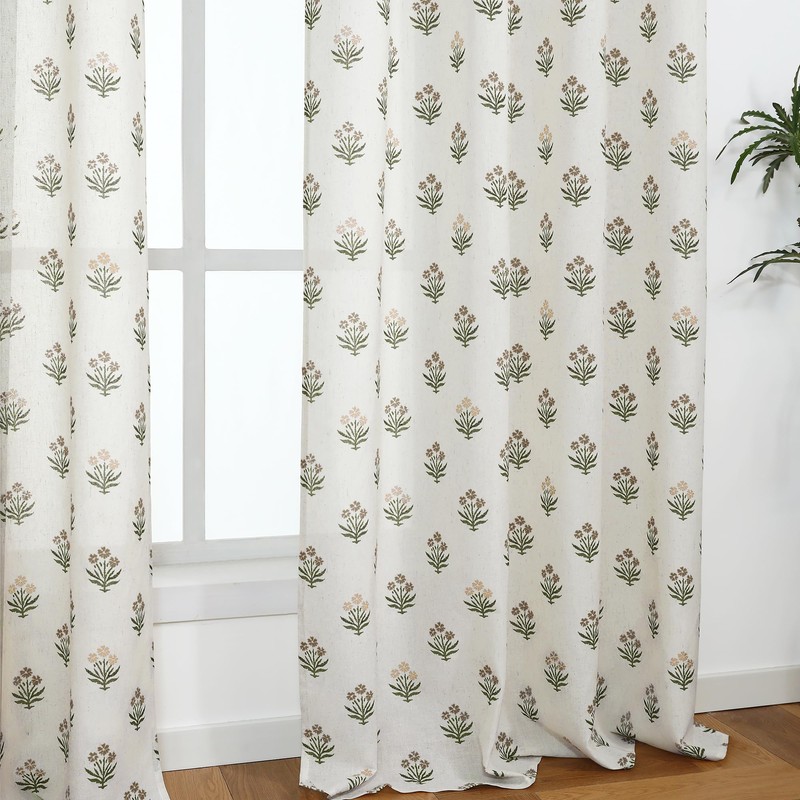 Brown Curtains 96 Inches Long 2 Panels Set,Sheer Patterned Floor