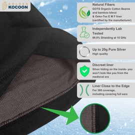 Golden Kocoon® - E-M-F Organic Cotton & Bamboo Viscose Slouch Beanie with EcoShield™ Tech Bamboo Lyocell Faraday Fabric Silver Liner - Adult Size Hat in Black - 5 g, BT, Smart Meter & WiFi Cocoon Cap
