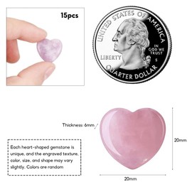 Healing Crystals Heart Stones, 15PCS Love Heart Natural Gemstones, Polished Pocket Stone for Stress Relief Reiki Chakra Healing Meditation Balancing Yoga