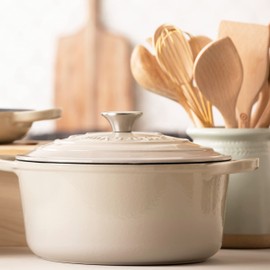 Larder & Vine Enameled Cast Iron Dutch Oven with Lid - Oversized Handles, Dome Lid, Dutch Oven for Sourdough Bread Making – 5.7QT/5.4L - (Stone)