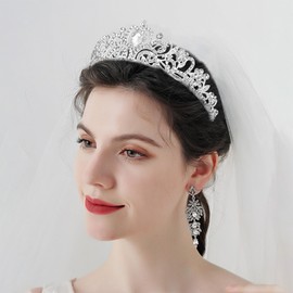 JOYRUBY Corona de vidrio elegante corona de princesa para niñas, tiaras de novia, tiara de sirena, corona de sirena, accesorios para el cabello para bodas, cumpleaños, graduación, fiesta de concurso,