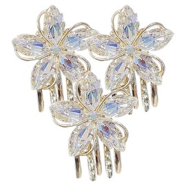 PACKOVE 3 Piezas Pinzas para el Cabello con Flores de Cristal, Mini Pinzas Antideslizantes, Garras Pequeñas para Mujer, Pasadores de Pelo Decorativos Elegantes