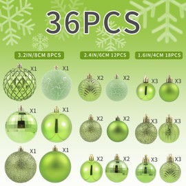 LANGXUN 36pcs Light Green Christmas Tree Decorations Balls, Bolas De Navidad, 2024 Christmas Decor, Indoor Outdoor Shatterproof Christmas Ornaments, Xmars Party Wedding Suppiles