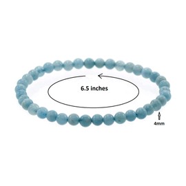 LTC Designs Shiny 3.5-4mm Round Aquamarine Stretch Bracelet, 6.5" for Women and Teens