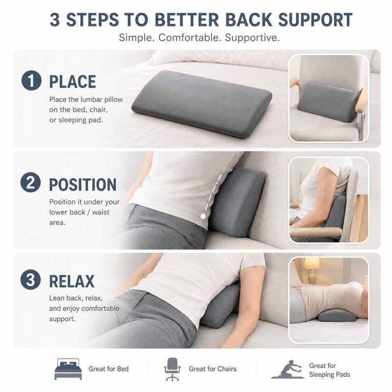 Lumbar Support Pillow for Sleeping – Contoured Lower Back Cushion