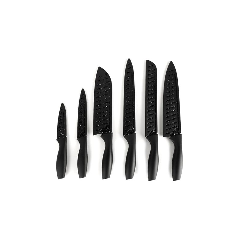 Casa Litus Cuchillos de Cocina Negros Acero Inoxidable 6 Piezas