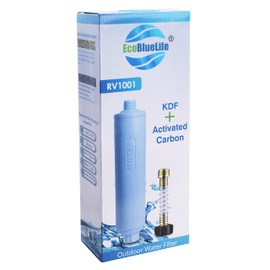 EcoBlueLife Inline Water Filter RV/Marine Water Filter with Flexible Hose Protector, Reduces Bad Tastes, Odors, Chlorine and Sediment in Drinking Water - EBL RV1001
