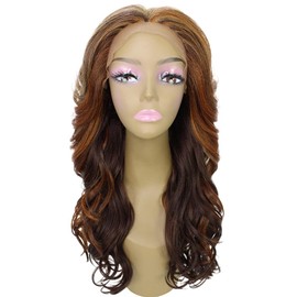 LUXLUXE Yenne Wavy 23 Inch Long 4X4 Hand-Tied Lace Front Wig, Heat Resistant Fiber, 20+ Shades of Natural, Dip Dyed, & Blended Colors (#BX4335 - Auburn Brown Blend)