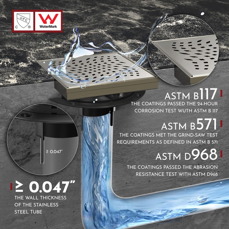 WEBANG 6 Inch Square Shower Drain Nickel Floor Drain with