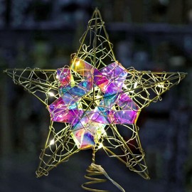 1 Set Christmas Star Tree Topper 3D Geometric Star Plugged Decorative Treetop Star with LED Metal Hollow Designed Tree-top Star for Festive Christmas Decor Holiday Ornament (Multi2)